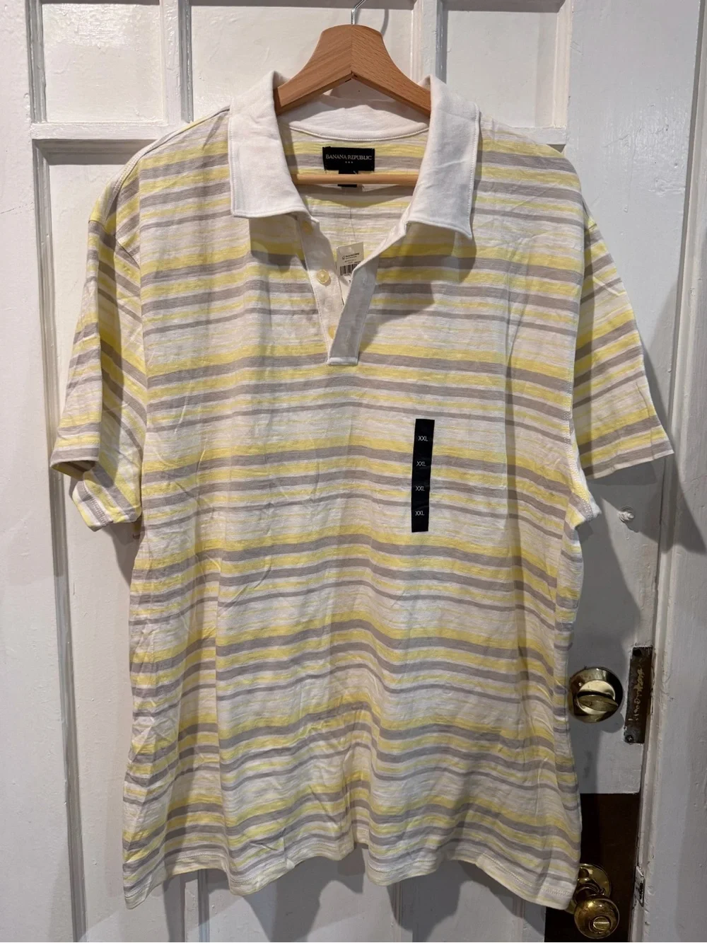 Banana Republic White and Yellow Striped Polo